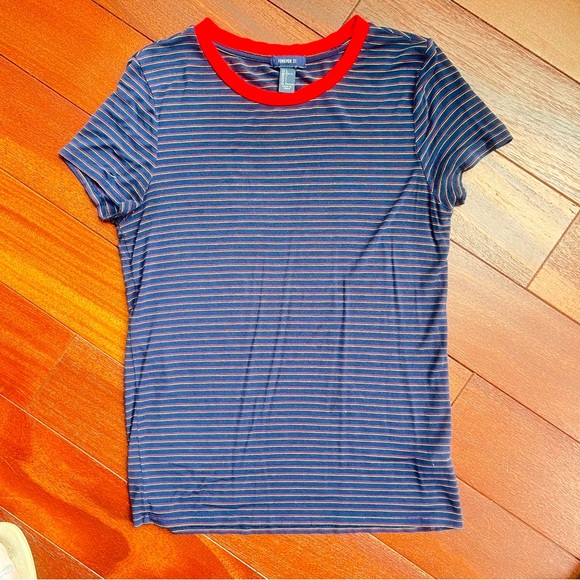 Forever 21 Blue and Red Striped Tee - Picture 1 of 2